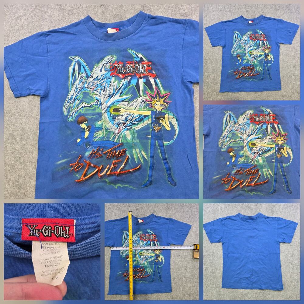 Vintage Yu-Gi-Oh T Shirt Youth Boys Large Blue Its‎ Time To Duel Graphic 2000s